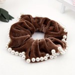 Elastic pentru par Cod ECD007CC din catifea Cafenie cu perle sidefate